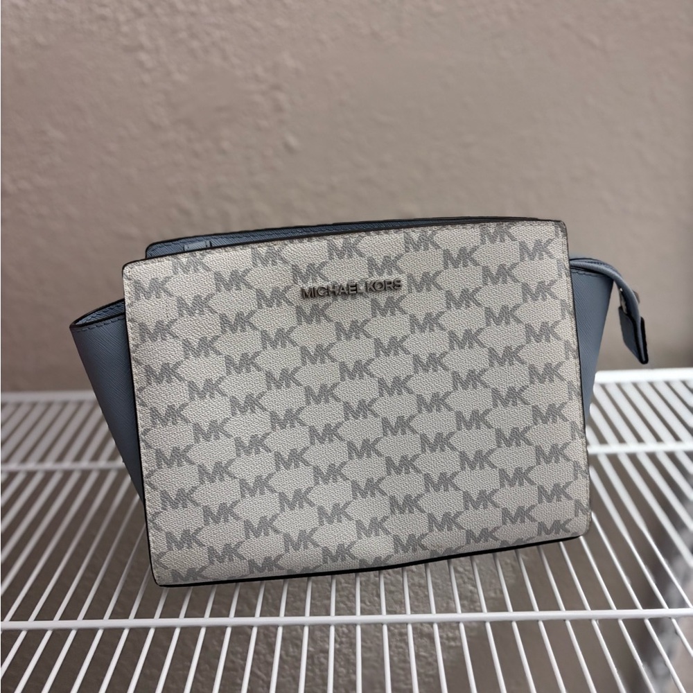Michael Kors Blue and White Monogram Crossbody Bag